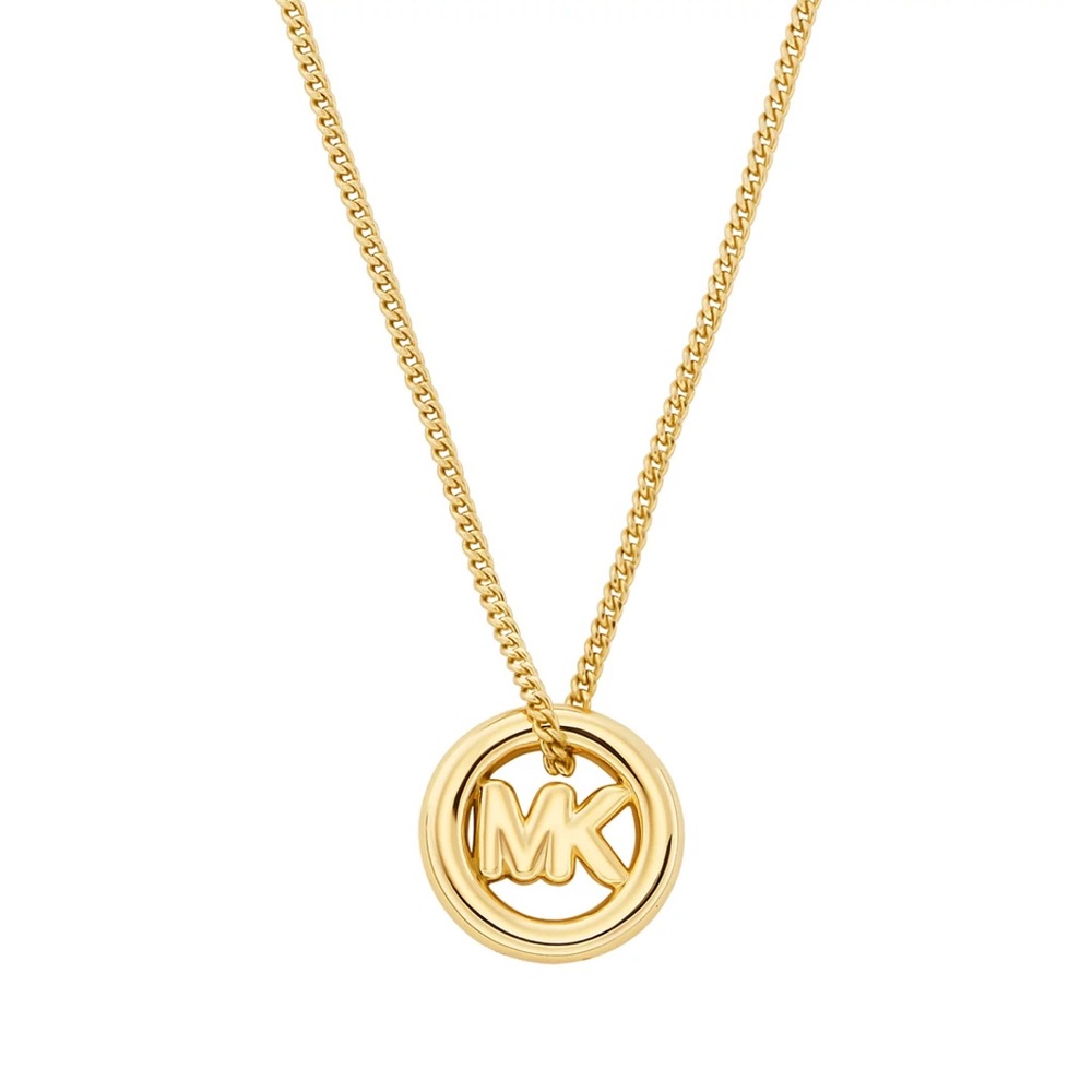 Michael KORS Gold Tone Logo Charm Pendant Necklace